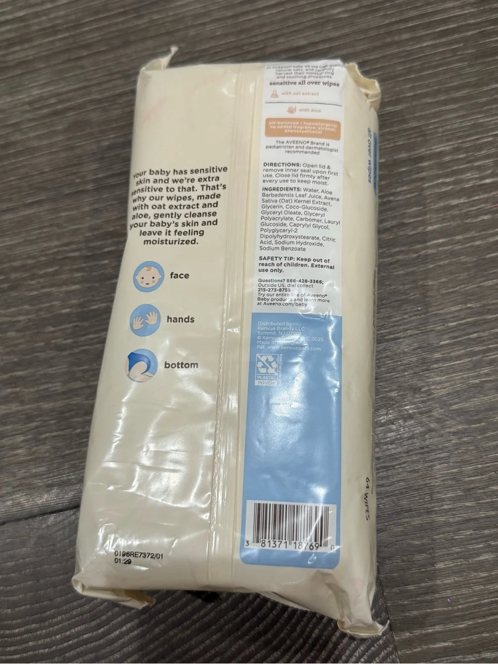 NWT Aveeno Baby Sensitive All Over Wipes with extract & aloe 64 wipes